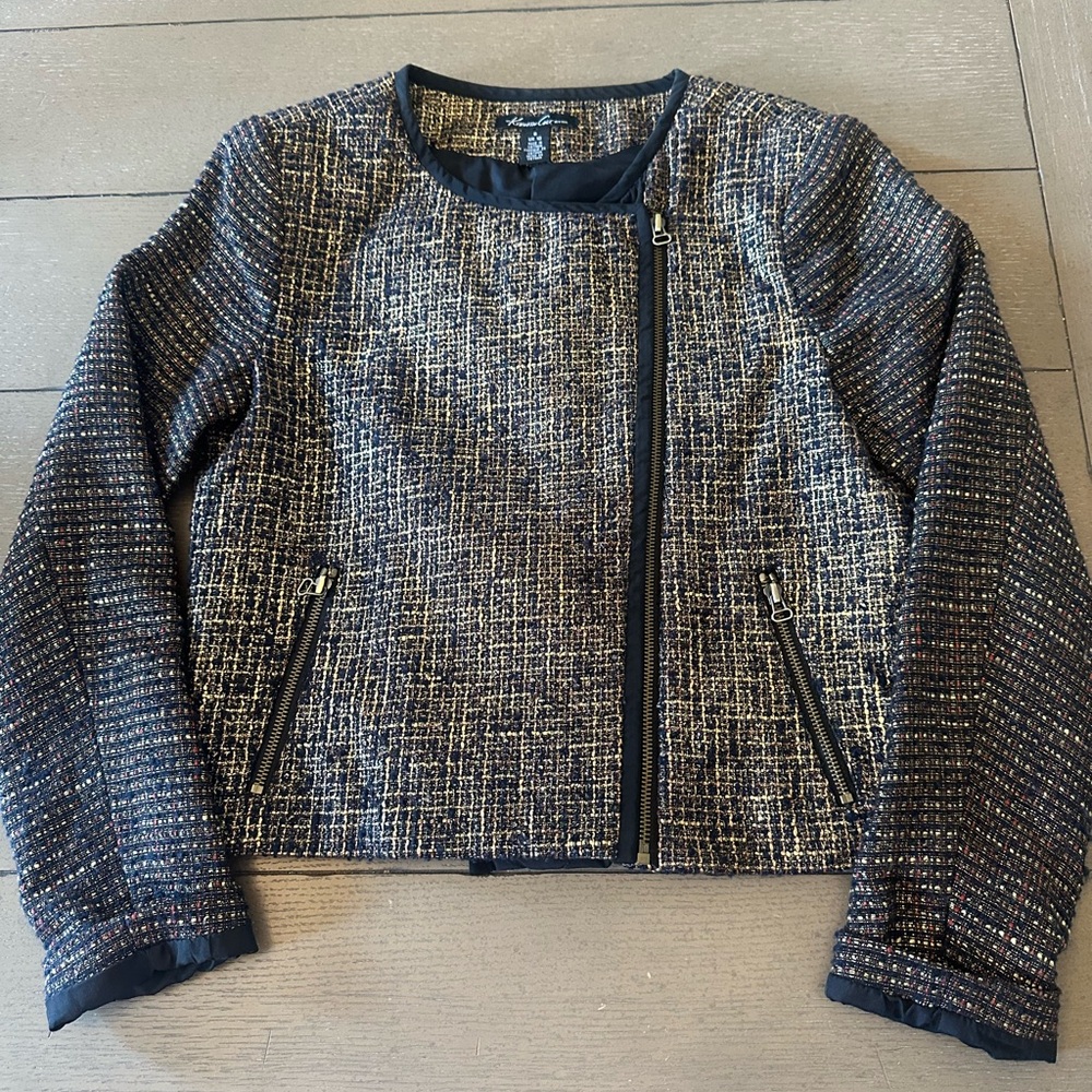Kenneth Cole Black, White and Gold Tweed Blazer